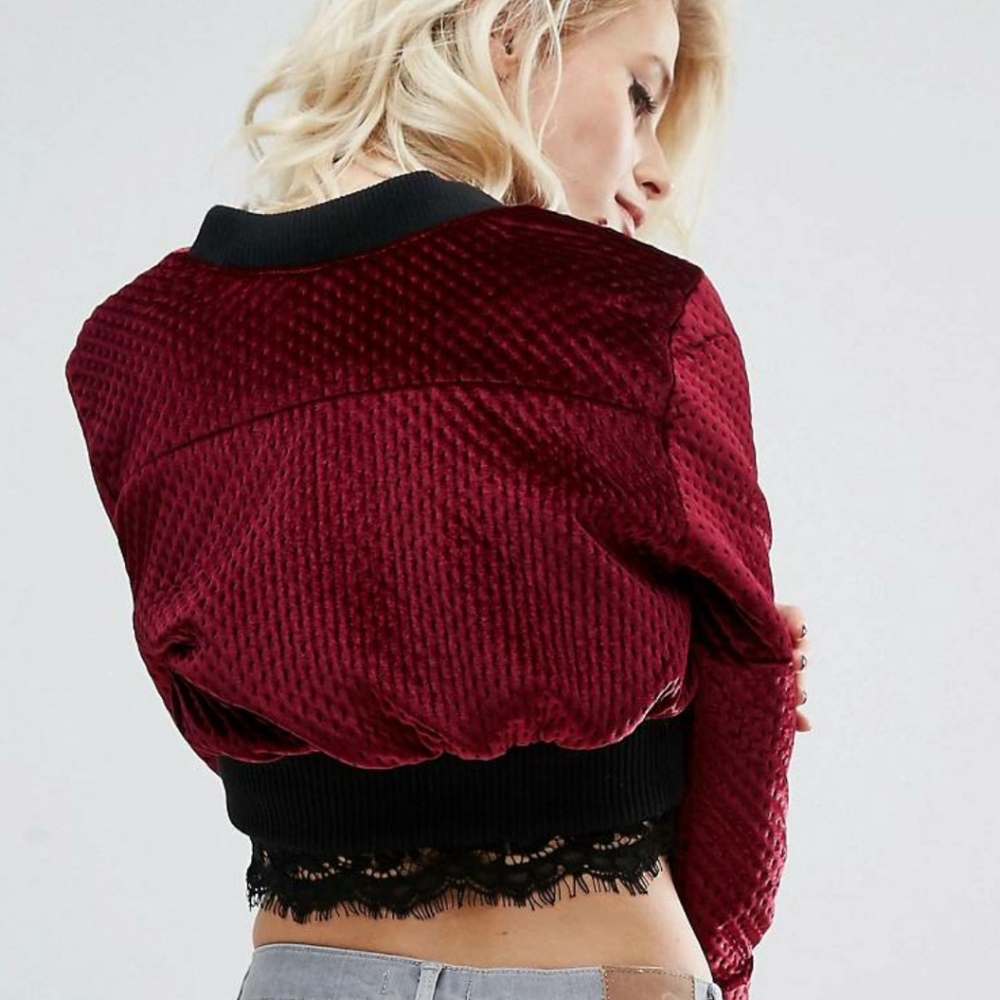 Wine🍷 Velour Quilted cropped jacket - Picture 2 of 7